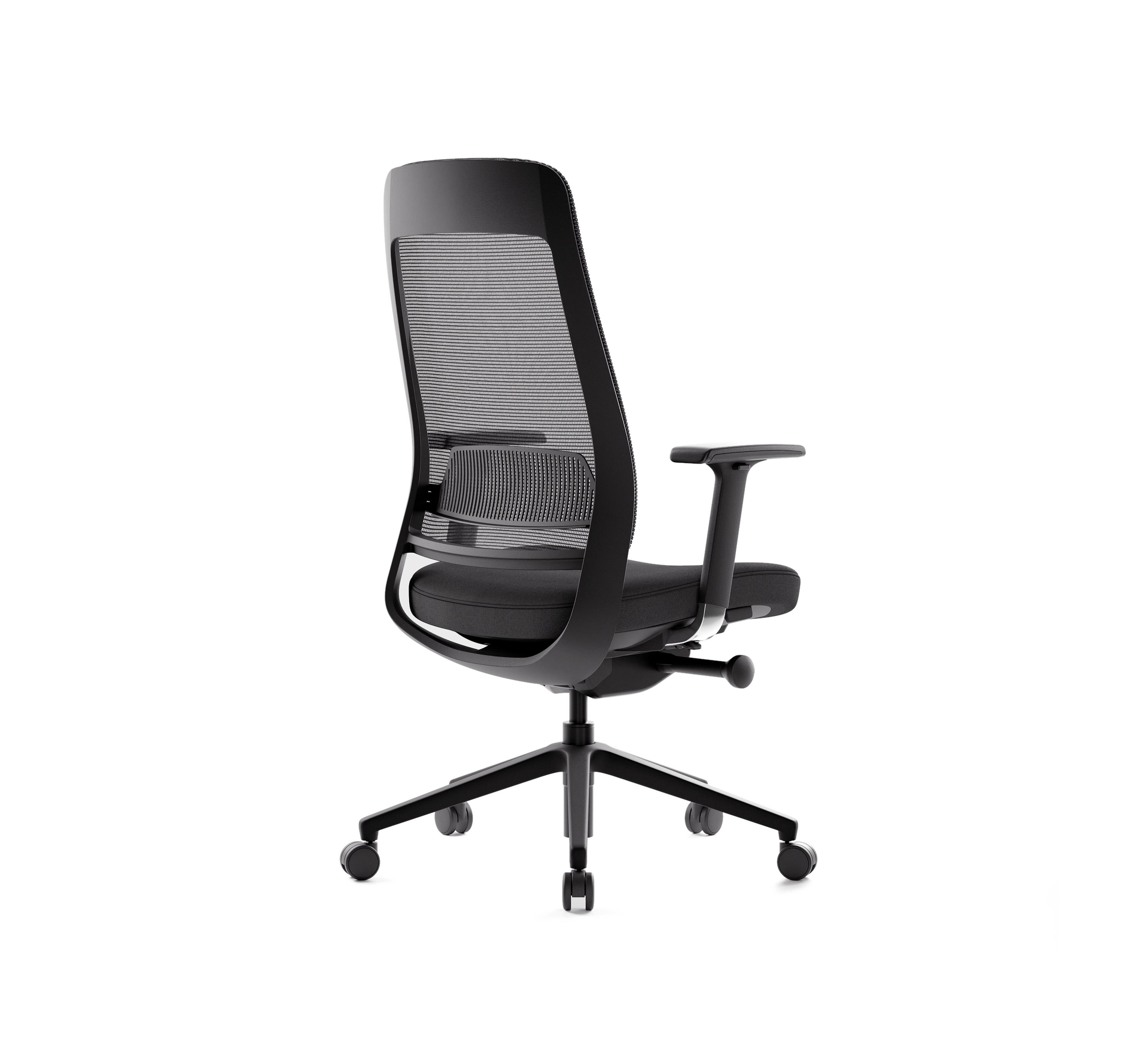 SitLab Frankie ergonomic office chair — 4D Armrests, three-quarter rear view