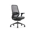 SitLab Harwood Premium task chair, three-quarter front view showing the contoured seat and 4D armrests