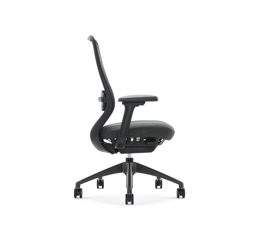 SitLab Harwood Premium task chair, side profile showing seat depth and armrest adjustment